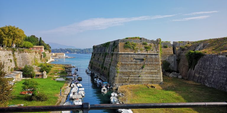 Corfu, Greece – Old Fortress View of the Massive Yacht “A”